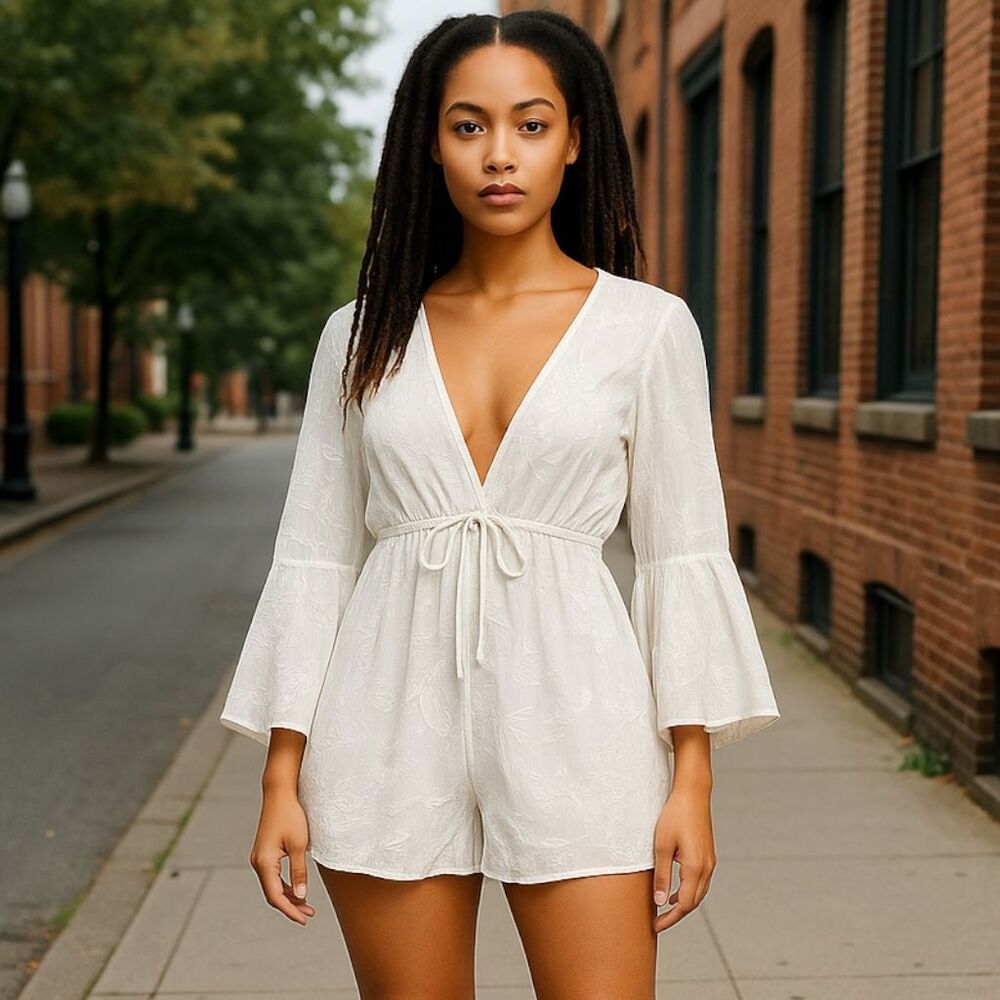 A.MUSE Sheer White Lace Embroidered Romper Shorts S Romantic Angelcore Coquette